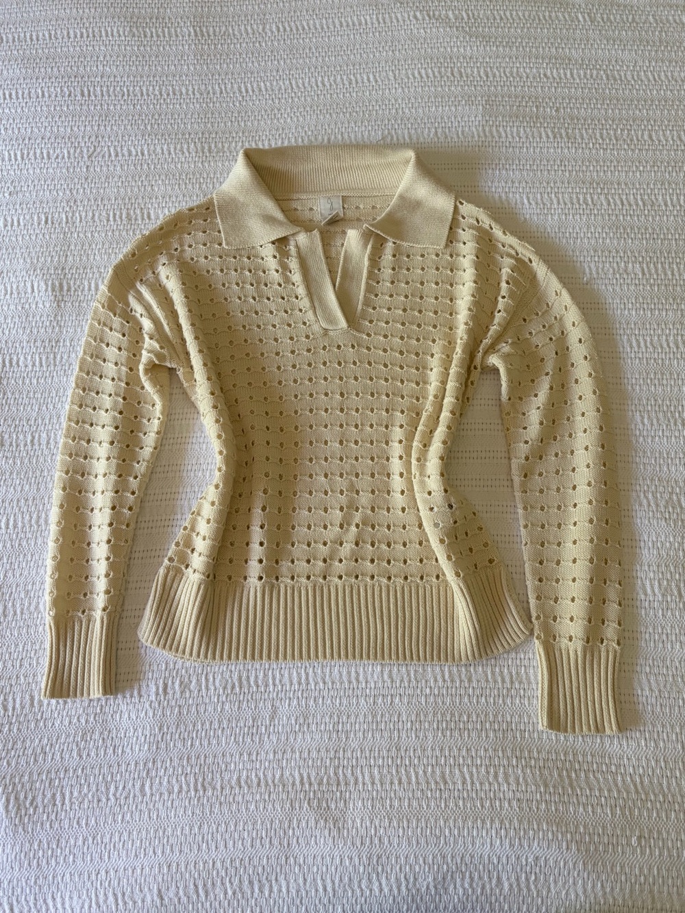 Joie Sansa Cream Open Knit Collared V-Neck Pullover Sweater - size XS